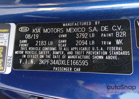 2020 Kia Forte Gt-Line from USA, damaged, VIN 3KPF34ADXLE166595